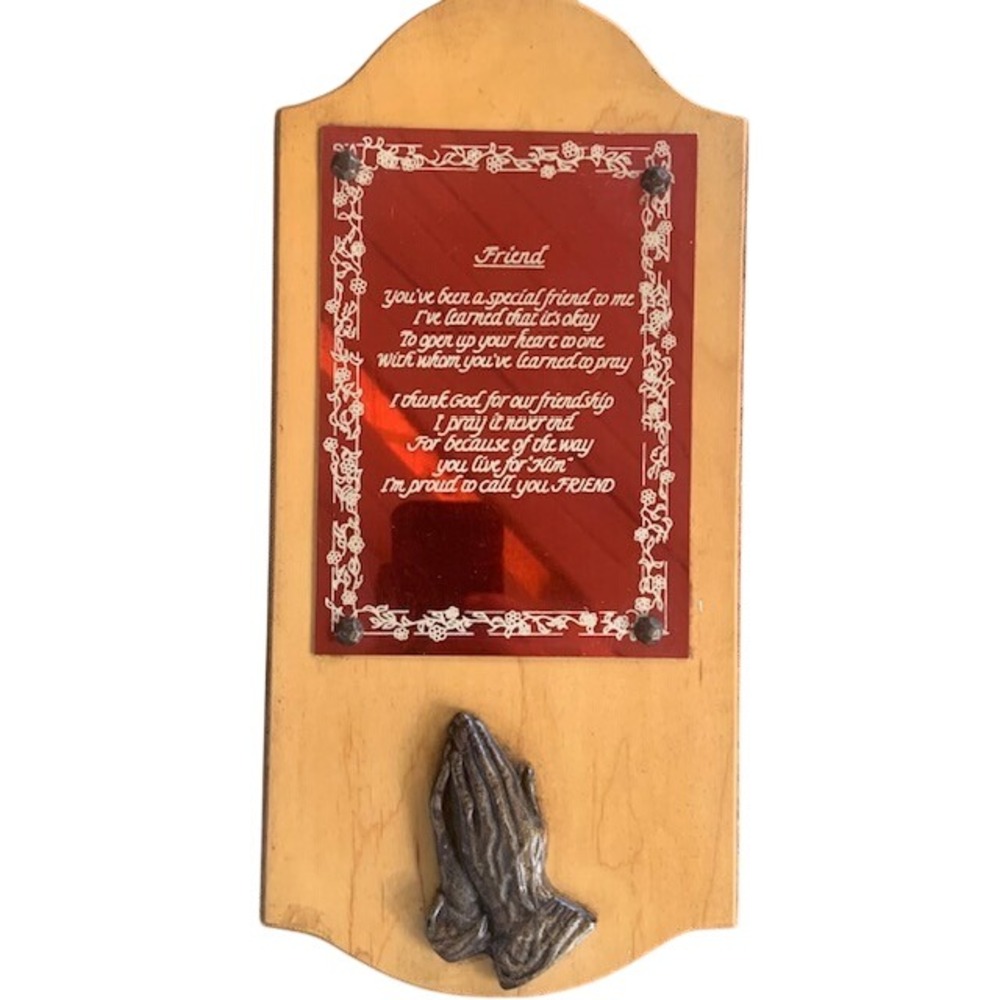 VTG Friend Prayer Wall Plaque 3D Praying Hands Religious Inspirational Wood Sign